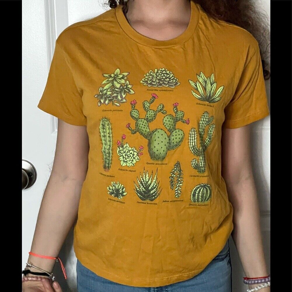 Women Fifth Sun Orange Cactus Graphic Short Sleeve Top Size Small